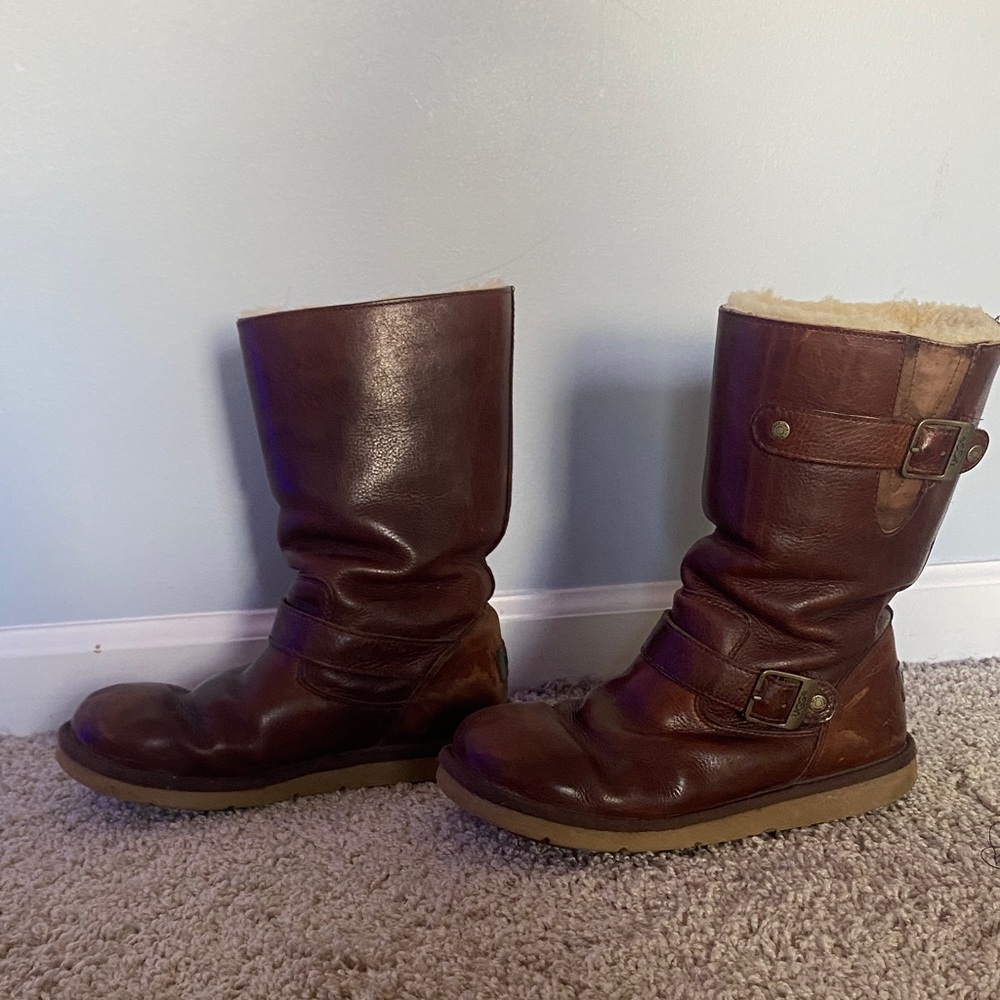 UGG Brown Shearling-Lined Leather Winter Boots - image 3